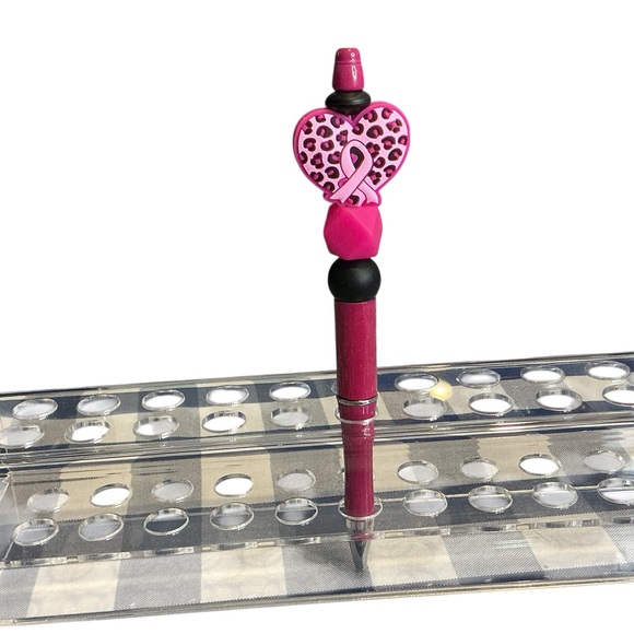 Pink Heart Breast Cancer Ribbon Beaded Handmade Pen - Picture 2 of 3
